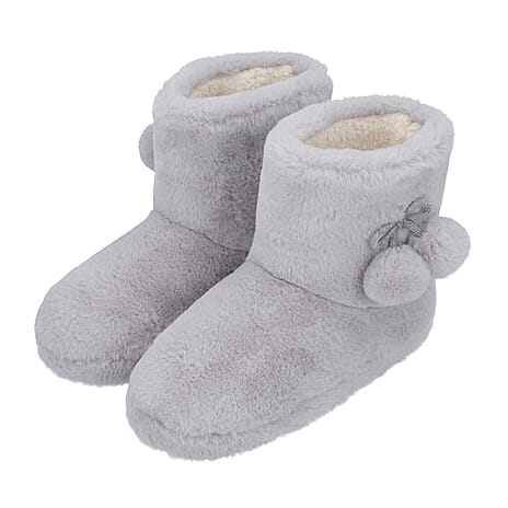 Rabbit Faux Fur Boots with Waterproof TPR Sole (Size UK 6-7) - Light Grey