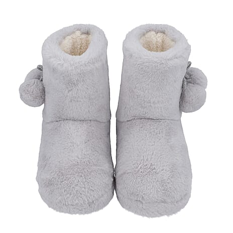 Rabbit Faux Fur Boots with Waterproof TPR Sole (Size UK 8-9) - Light Grey