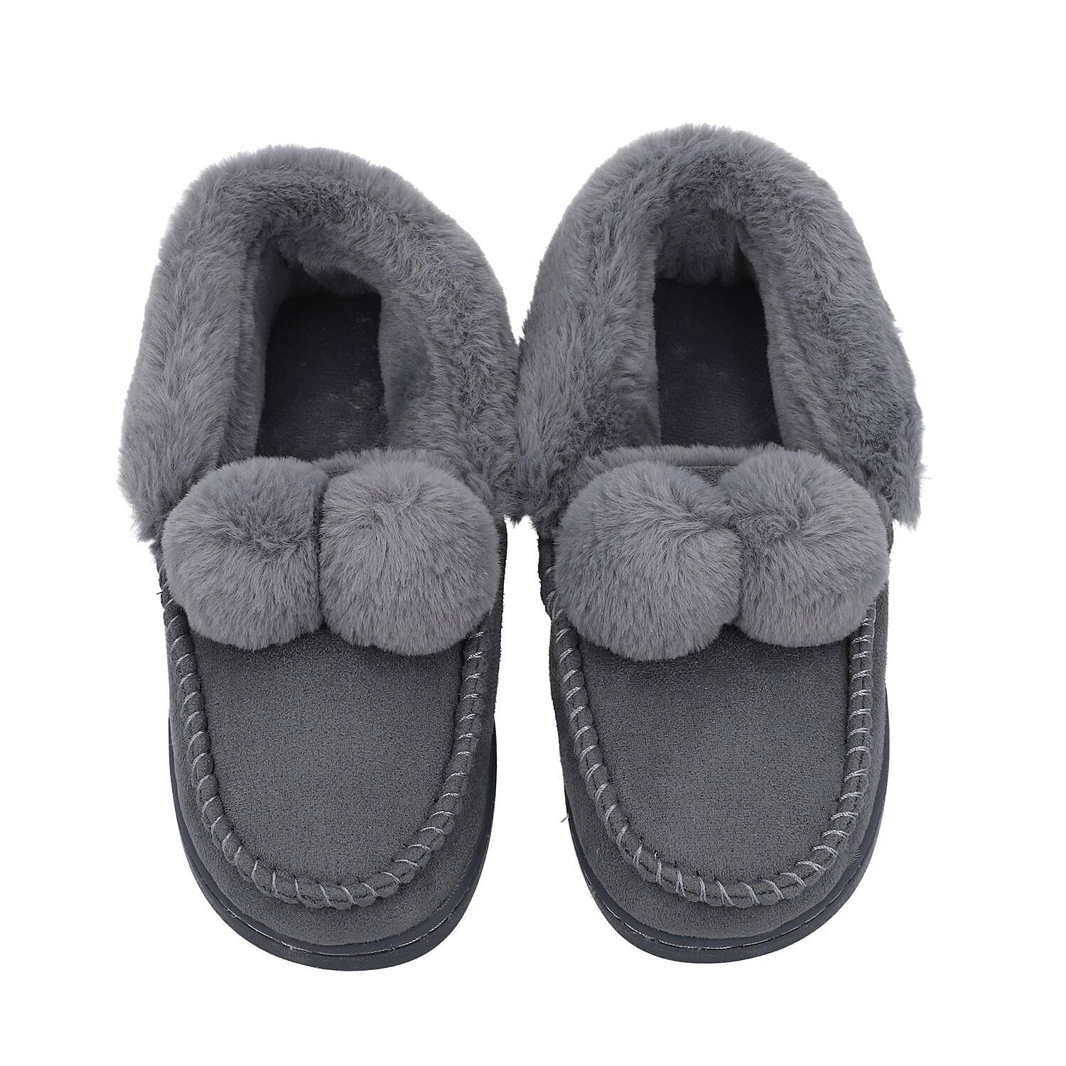 Suede Faux Fur Boots with Waterproof TPR Sole (Size UK 3-4) - Grey