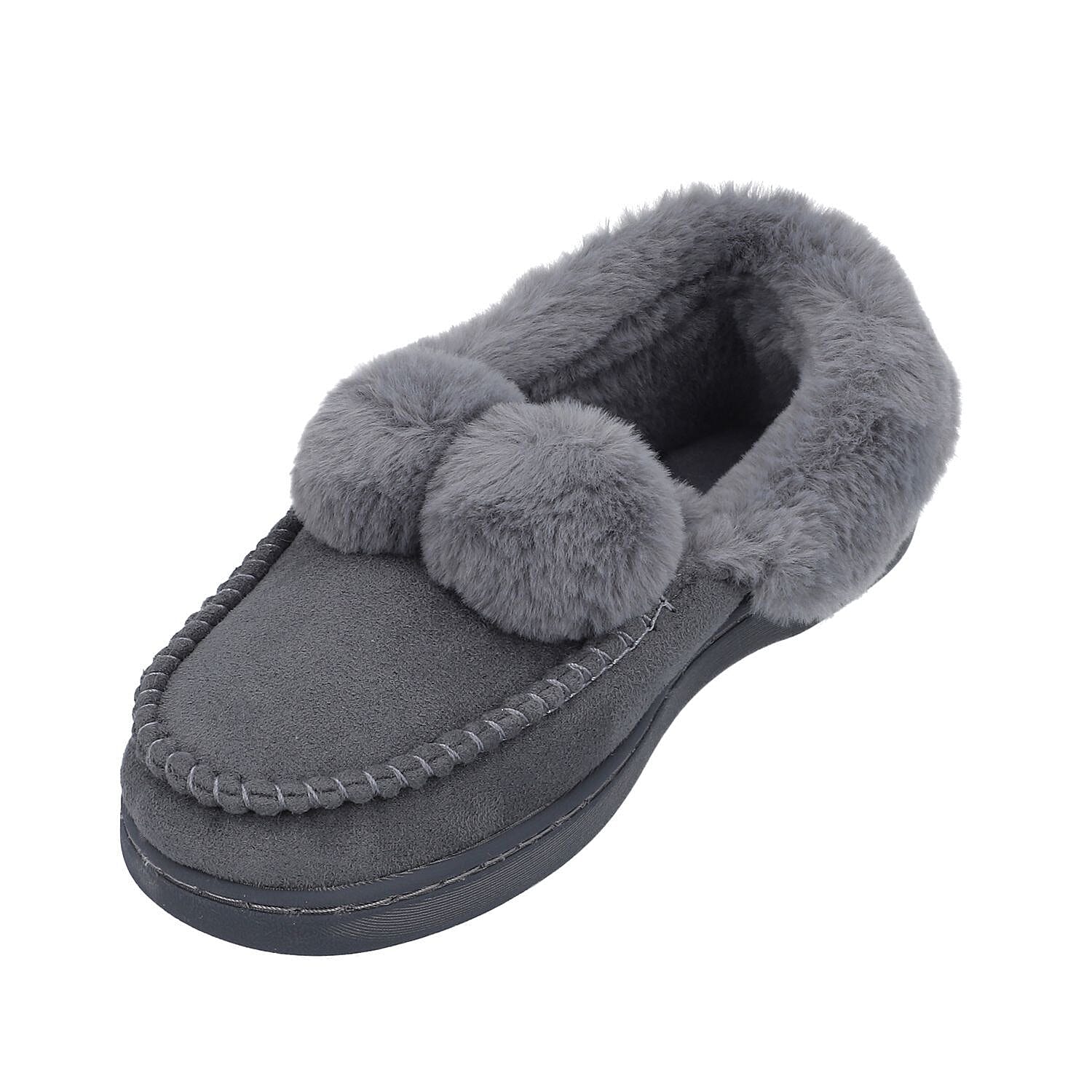 Suede Faux Fur Boots with Waterproof TPR Sole (Size UK 3-4) - Grey