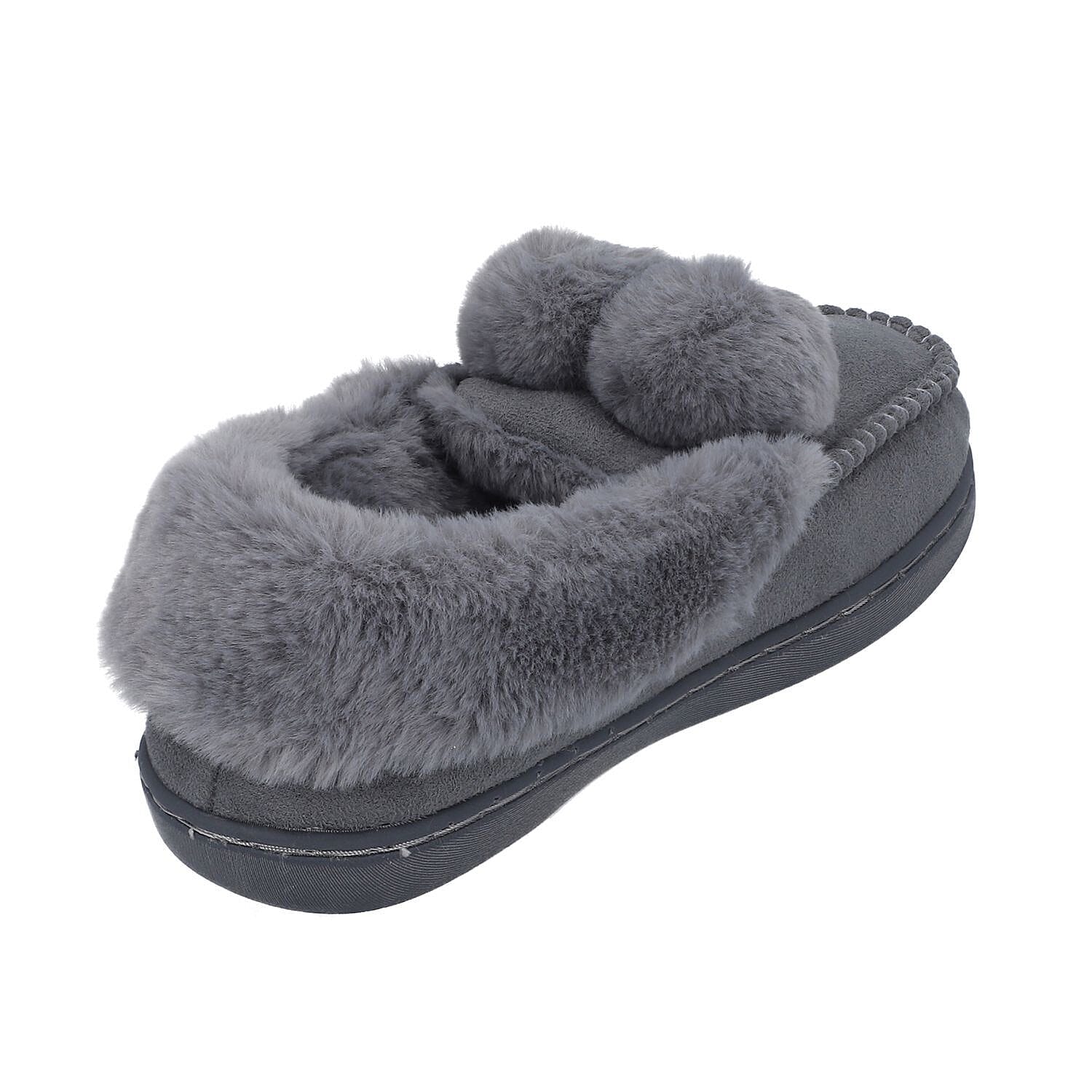 Suede Faux Fur Boots with Waterproof TPR Sole (Size UK 3-4) - Grey