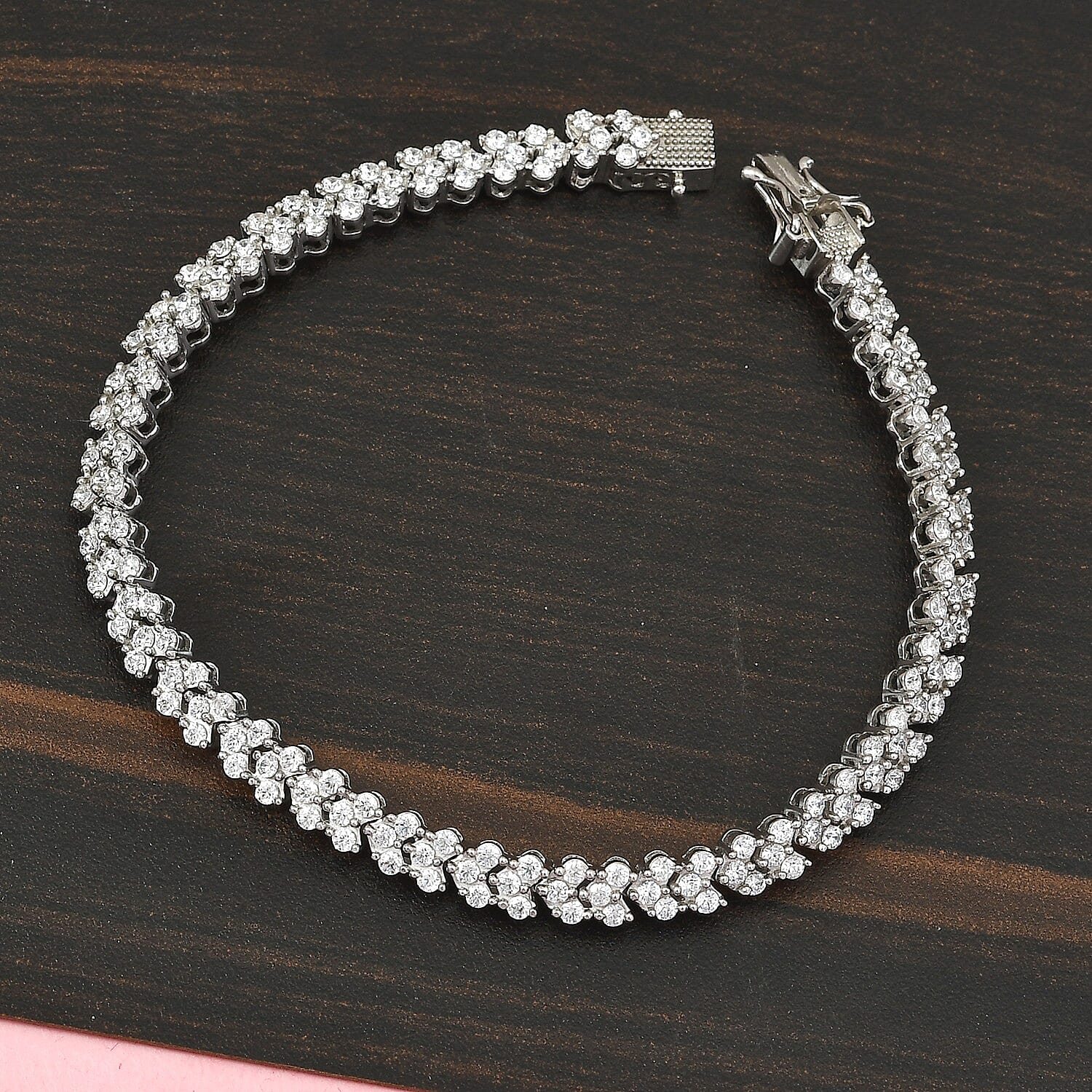J Francis Platinum Overlay Sterling Silver Bracelet (Size 7) Made with SWAROVSKI ZIRCONIA 7.52 Ct, Silver Wt. 10.49 Gms