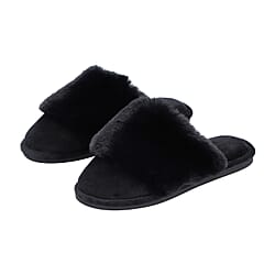 Chic and Elegant Rabbit Faux Fur Slipper - Black