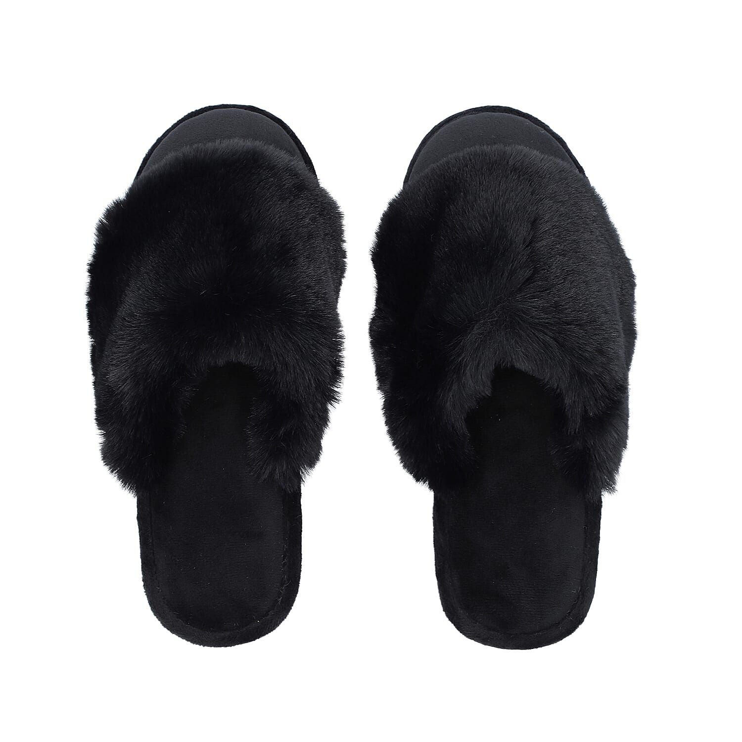 Chic and Elegant Faux Fur Slippers (Size 3-4) - Black