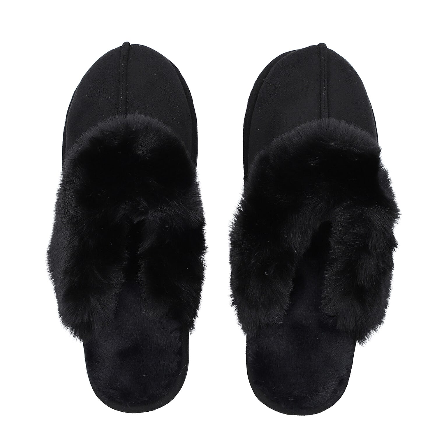 Chic and Elegant Rabbit Faux Fur Slippers (Size 3- 4) - Black
