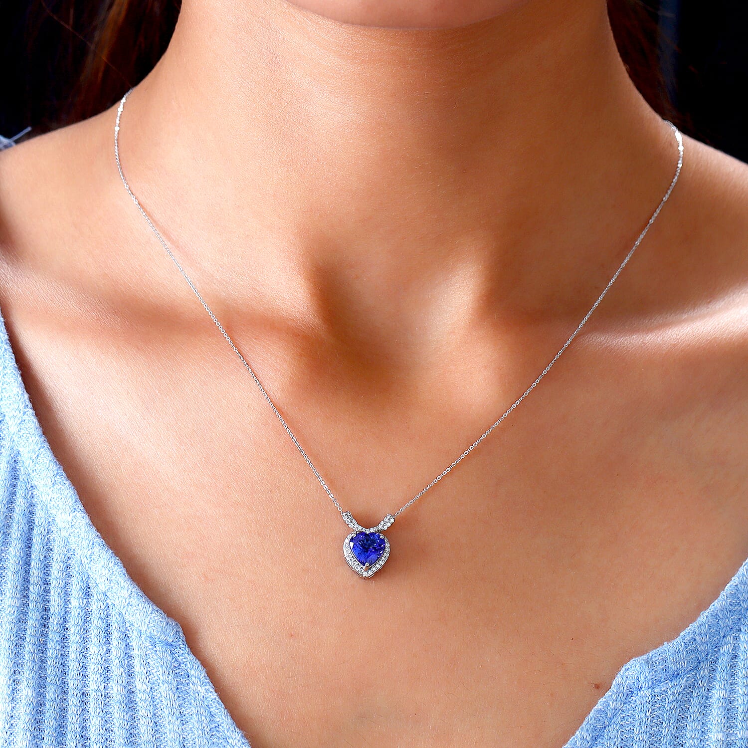 Limited Collectors Edition - RHAPSODY 950 Platinum AAAA Tanzanite & Diamond (VS-E-F) Heart Necklace (Size - 18) 2.41 Ct.