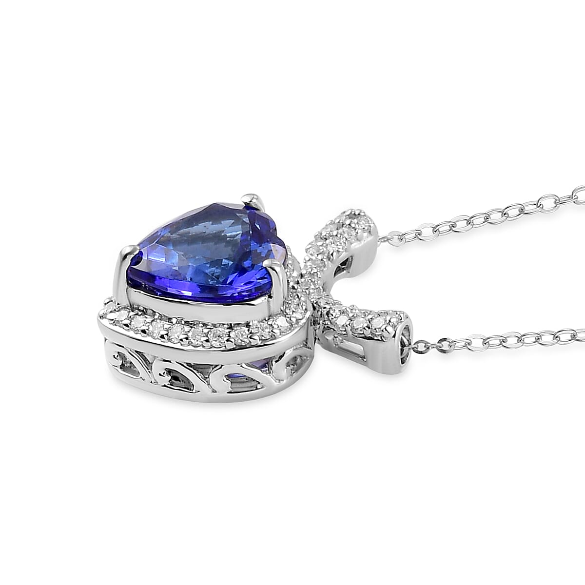 Limited Collectors Edition - RHAPSODY 950 Platinum AAAA Tanzanite & Diamond (VS-E-F) Heart Necklace (Size - 18) 2.41 Ct.