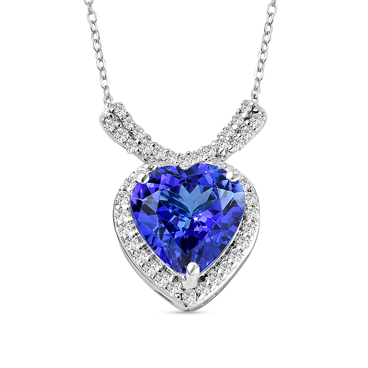 RHAPSODY 2.26 Ct AAAA Tanzanite and Diamond VS EF Heart Necklace 18 Inch in 950 Platinum