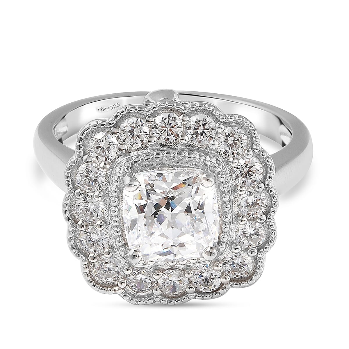 Lustro Stella 2 in 1 Rhodium Overlay Sterling Silver Cluster Ring & Pendant Made with Finest CZ 4.58 Ct, Silver wt. 5.53 Gms