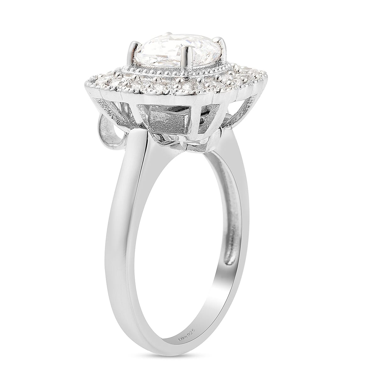 Lustro Stella 2 in 1 Rhodium Overlay Sterling Silver Cluster Ring & Pendant Made with Finest CZ 4.58 Ct, Silver wt. 5.53 Gms