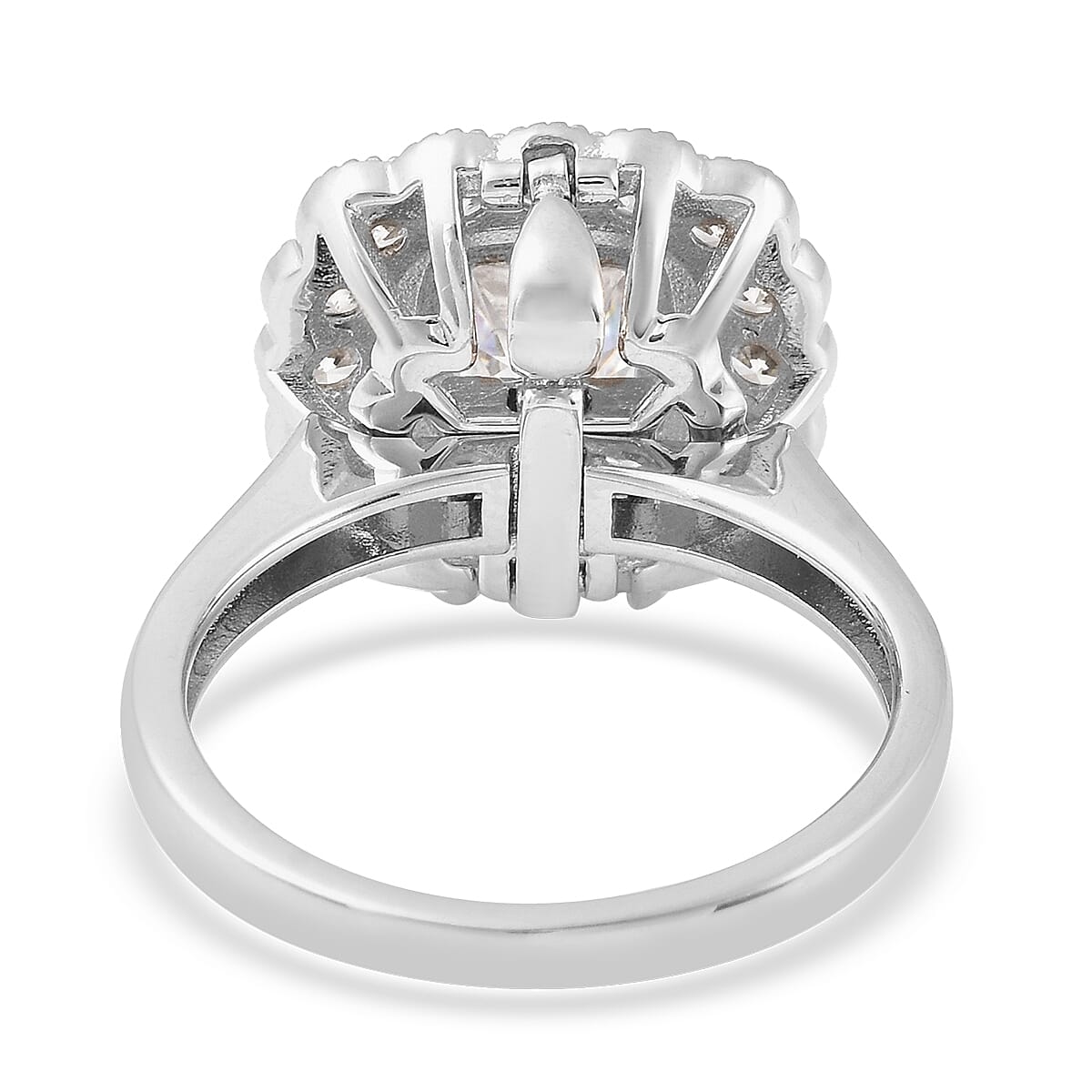 Lustro Stella 2 in 1 Rhodium Overlay Sterling Silver Cluster Ring & Pendant Made with Finest CZ 4.58 Ct, Silver wt. 5.53 Gms