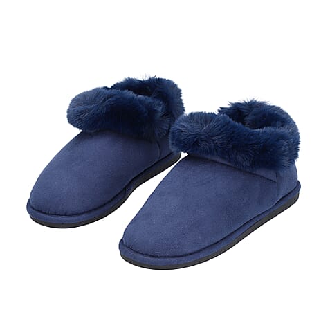 Chic and Elegant Faux Fur Shoes (Size 7- 8) - Navy Blue