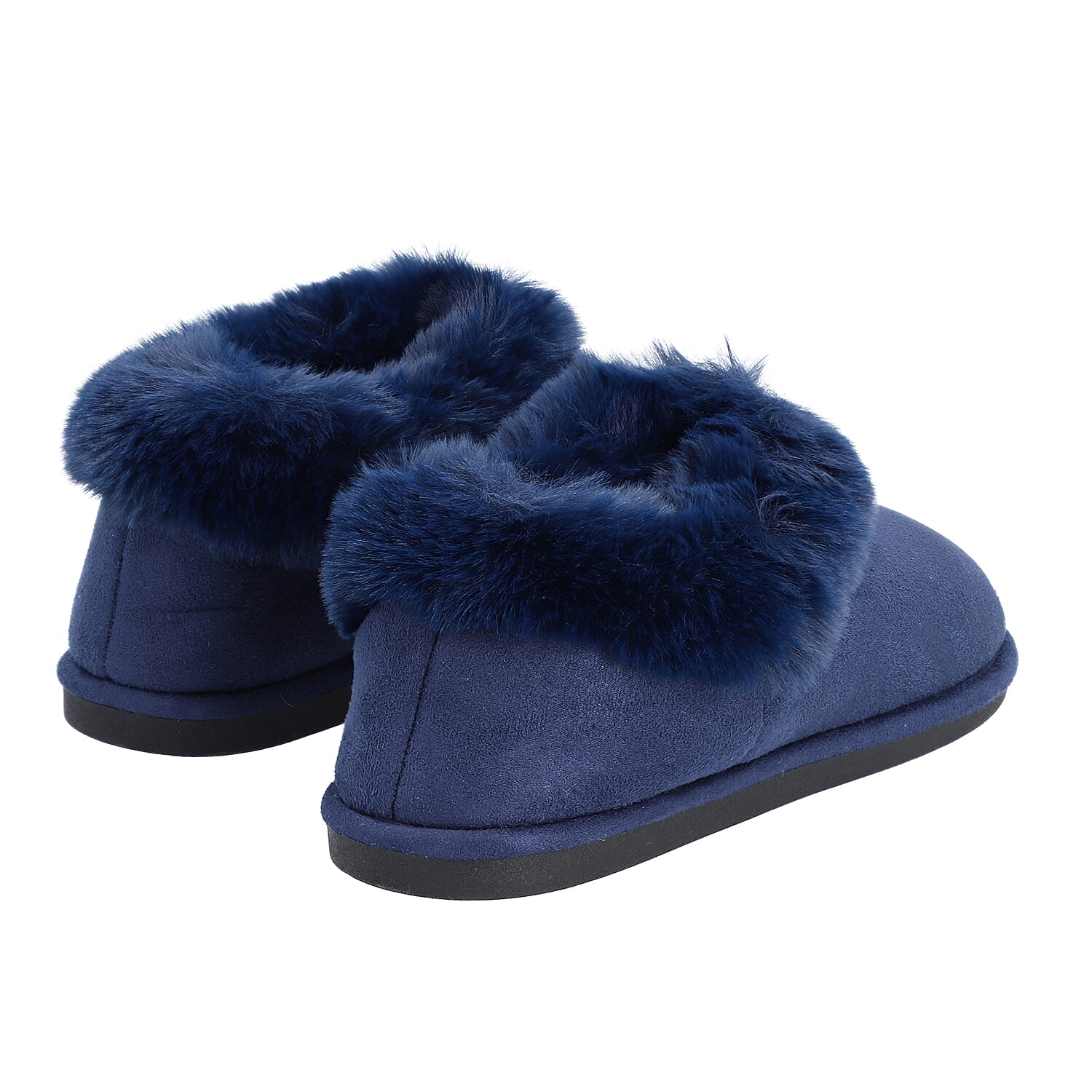 Chic and Elegant Faux Fur Shoes (Size 7- 8) - Navy Blue