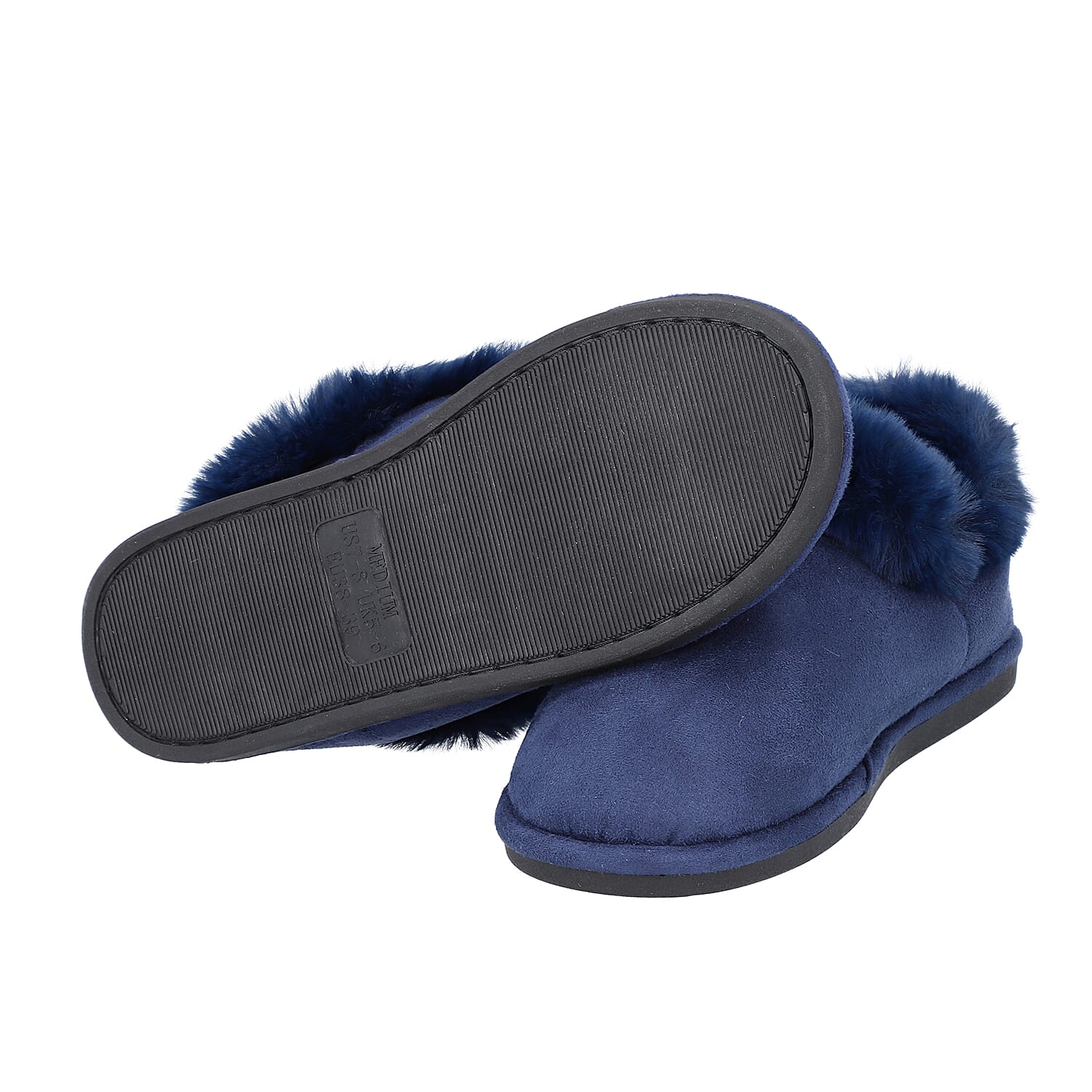 Chic and Elegant Faux Fur Shoes (Size 7- 8) - Navy Blue