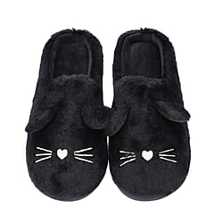 Rabbit Faux Fur Slipper - Black