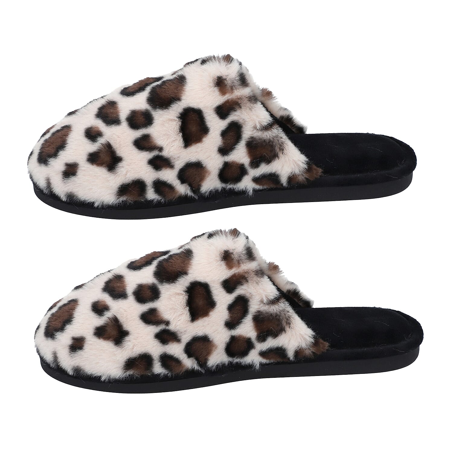 Leopard Pattern Faux Fur Slipper - Dark Brown