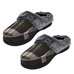 Checkered Pattern Faux Fur Slipper - Khaki & Grey