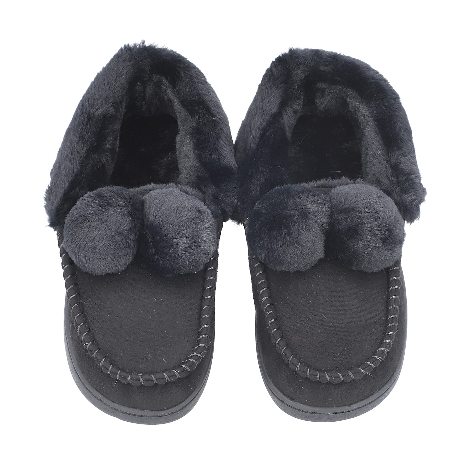 Soft and Comfy Anti-Slip Sole Rabbit Faux Fur Slippers (Size 3- 4) - Black