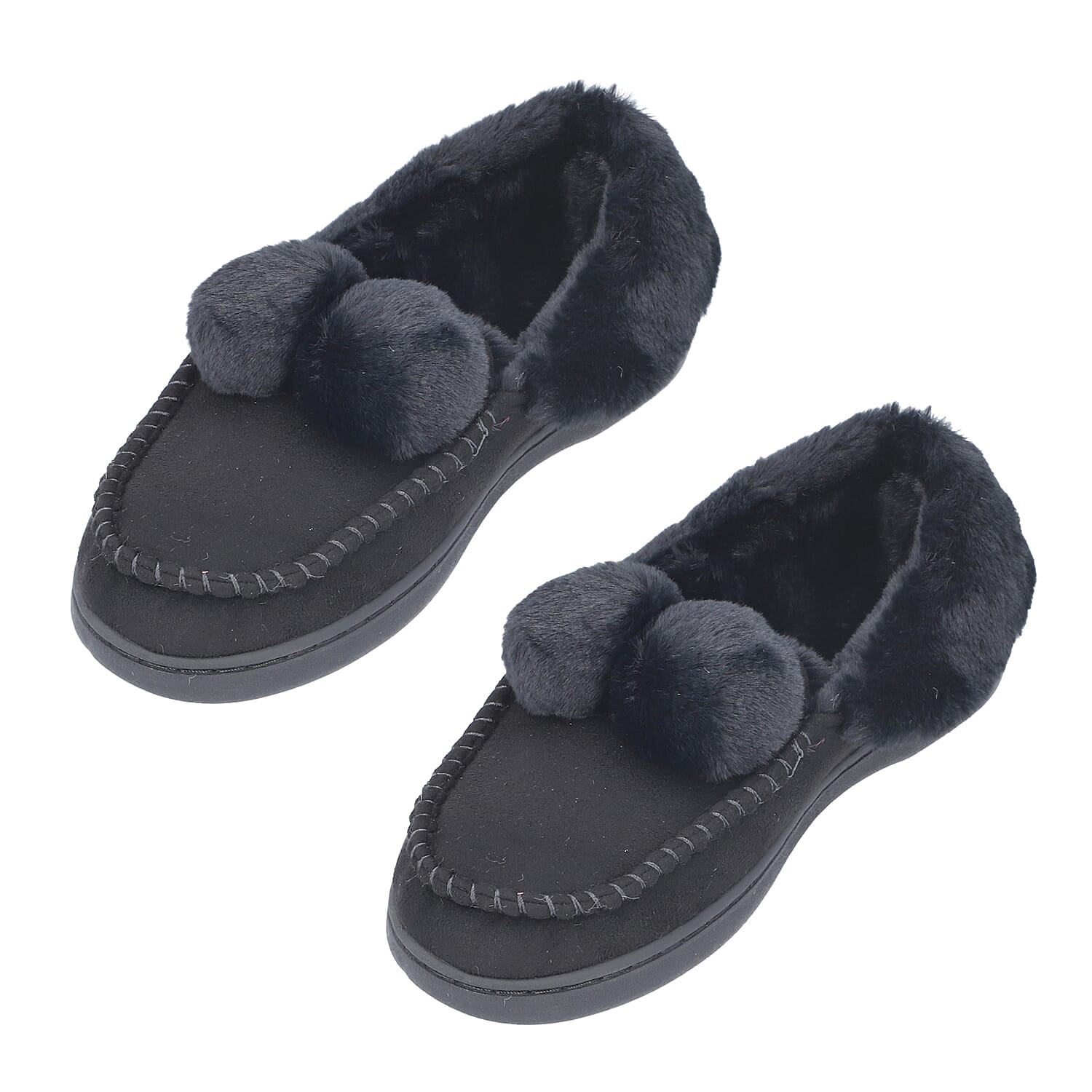 Soft and Comfy Anti-Slip Sole Rabbit Faux Fur Slippers (Size 3- 4) - Black