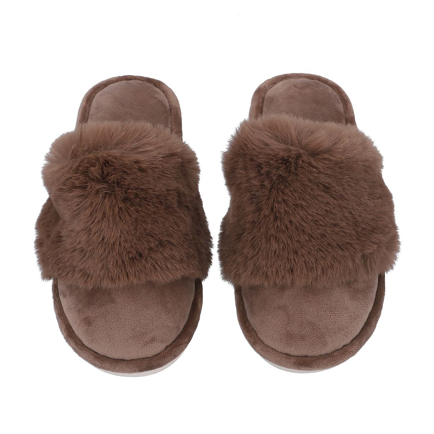 Faux Fur Slipper with Waterproof TPR Protection (Size S,3-4) - Brown