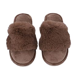 Rabbit Faux Fur Slipper with Waterproof TPR Proctection (Size 3-4) - Navy Blue