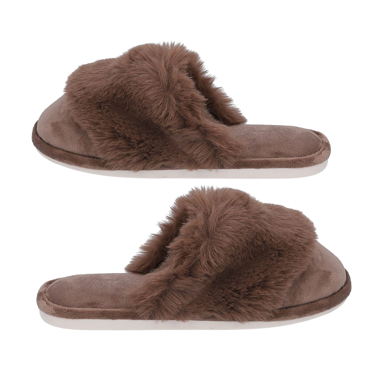 Faux Fur Slipper with Waterproof TPR Protection (Size S,3-4) - Brown