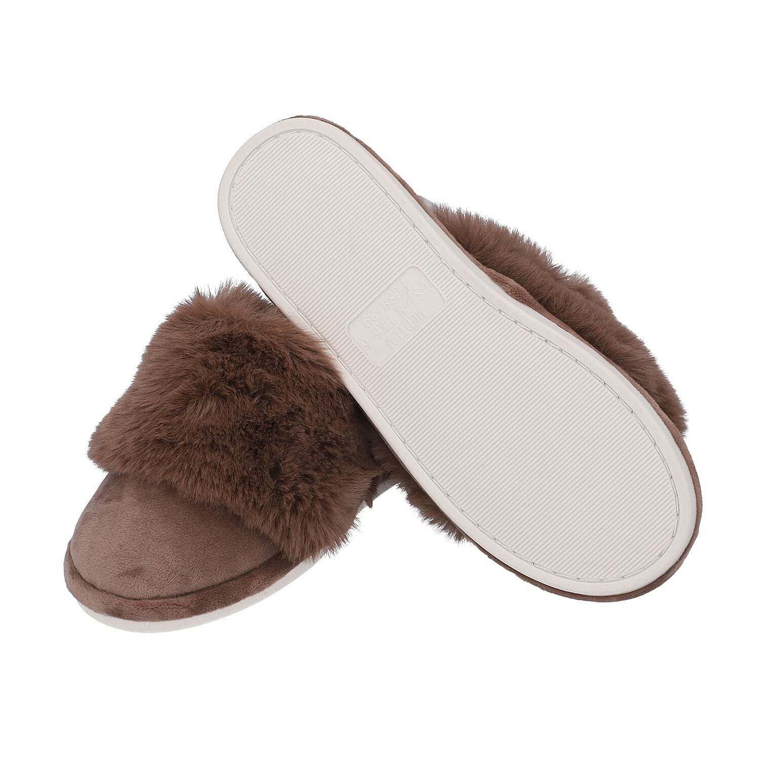 Rabbit Faux Fur Slipper with Waterproof TPR Proctection (Size 3-4) - Navy Blue