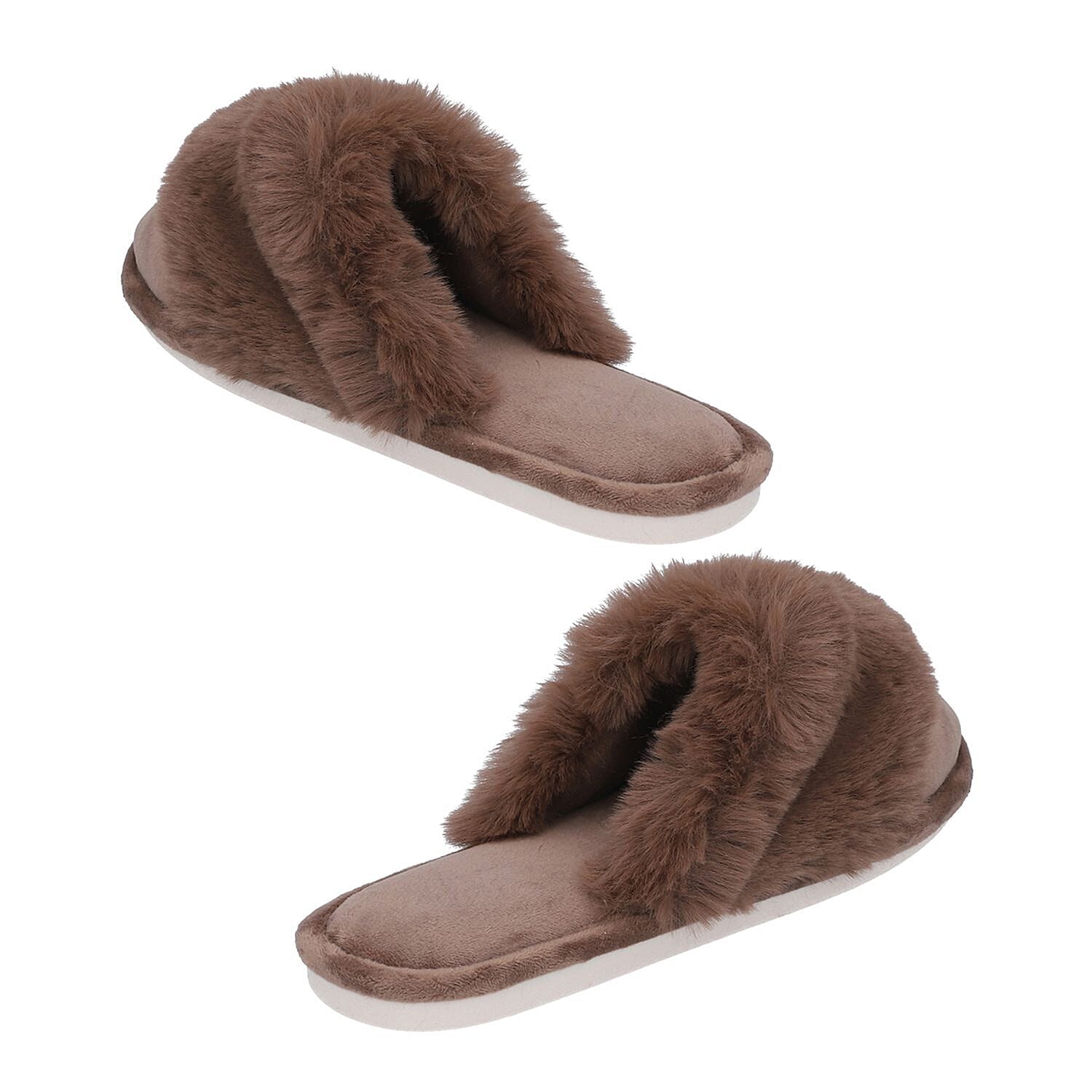 Rabbit Faux Fur Slipper with Waterproof TPR Proctection (Size 3-4) - Navy Blue