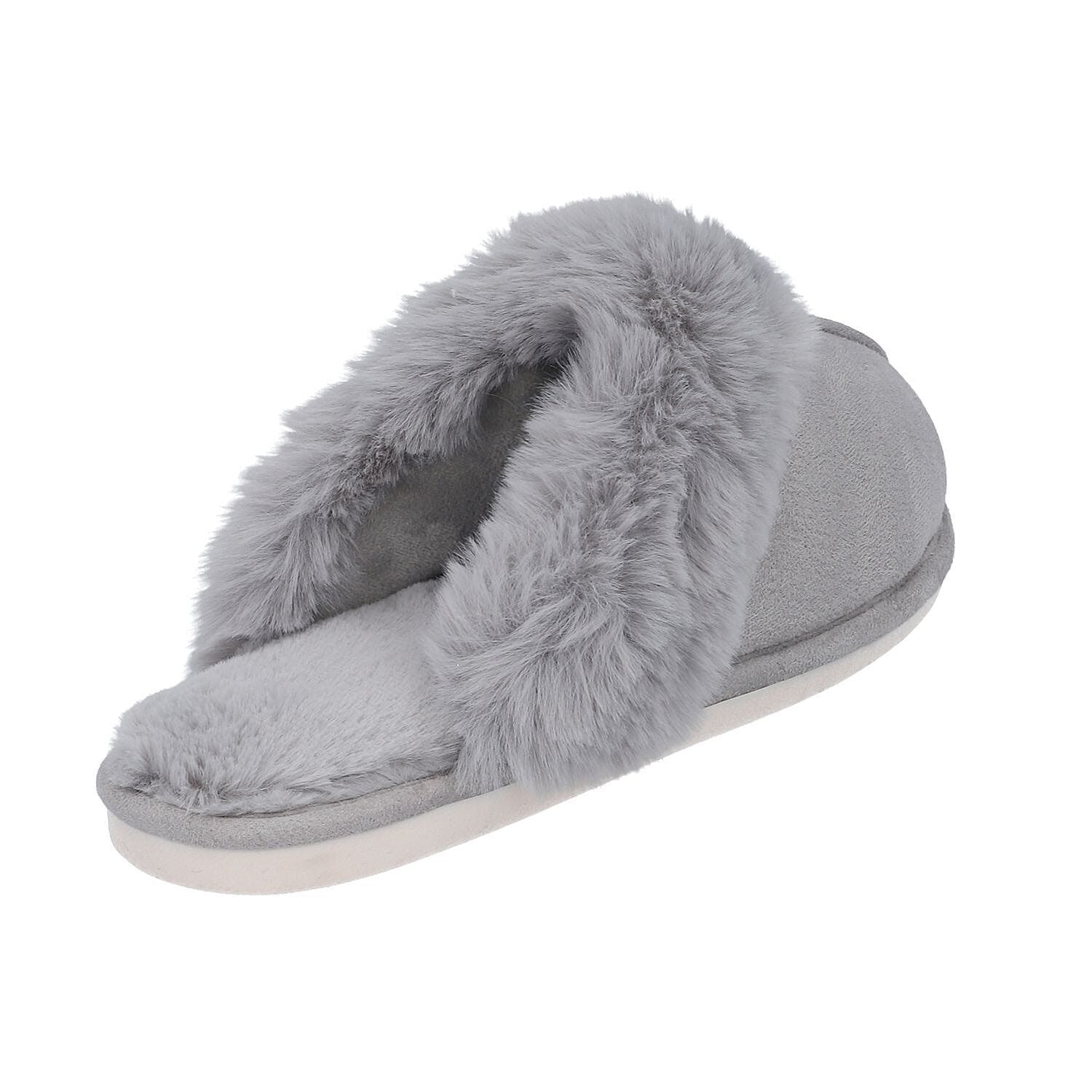 Super Soft Seude Faux Fur Slippers with Waterproof TPR Sole (Size 3-4) - Grey