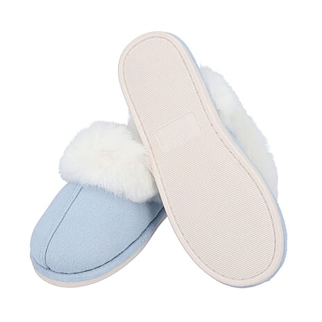 Super Soft Seude Like Faux Fur Slippers with Waterproof TPR Sole (Size 3-4) - Blue