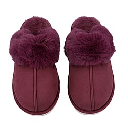 Super Soft Seude Faux Fur Slippers with Waterproof TPR Sole (Size 3-4) - Burgandy
