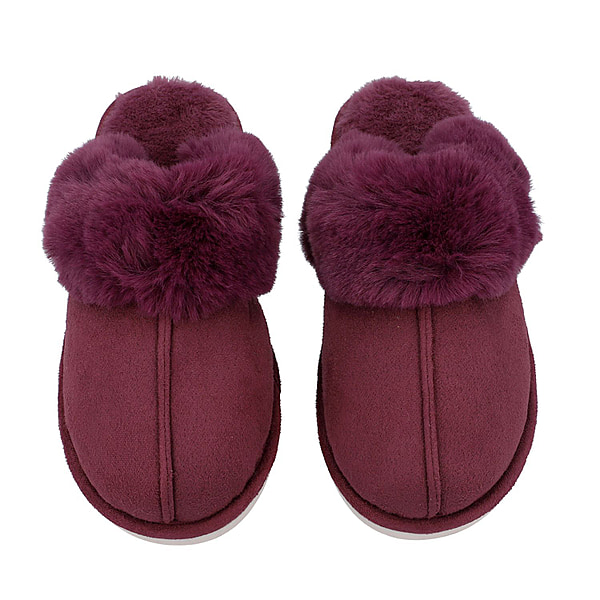 Super Soft Seude Faux Fur Slippers with Waterproof TPR Sole - Burgandy ...
