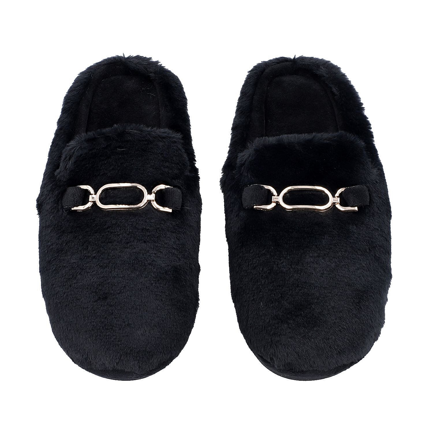 Super Soft  Faux Fur Slippers (Size 3-4) - Black