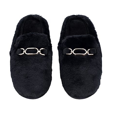 Super Soft  Faux Fur Slippers (Size 3-4) - Black