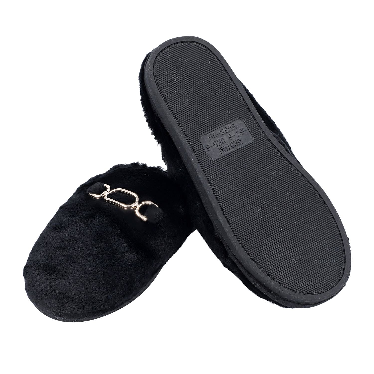 Super Soft Seude Faux Fur Slippers (Size 3-4) - Black