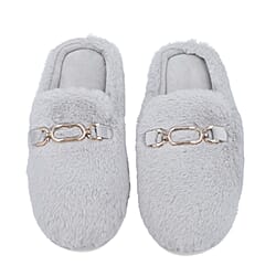 Super Soft Seude Faux Fur Slippers with Waterproof TPR Sole (Size 3-4) - Grey