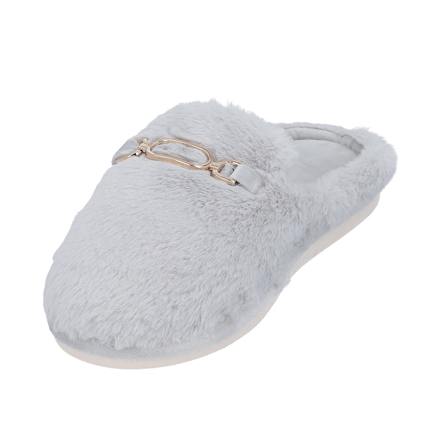 Super Soft Seude Faux Fur Slippers with Gold Chain and Waterproof TPR Sole (Size 5-6) - Black