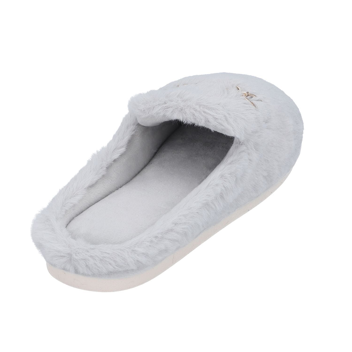 Super Soft Seude Faux Fur Slippers with Gold Chain and Waterproof TPR Sole (Size 5-6) - Black