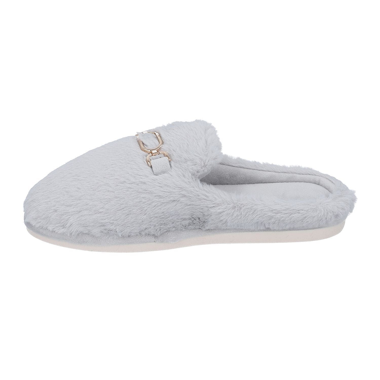 Super Soft Seude Faux Fur Slippers with Gold Chain and Waterproof TPR Sole (Size 5-6) - Black