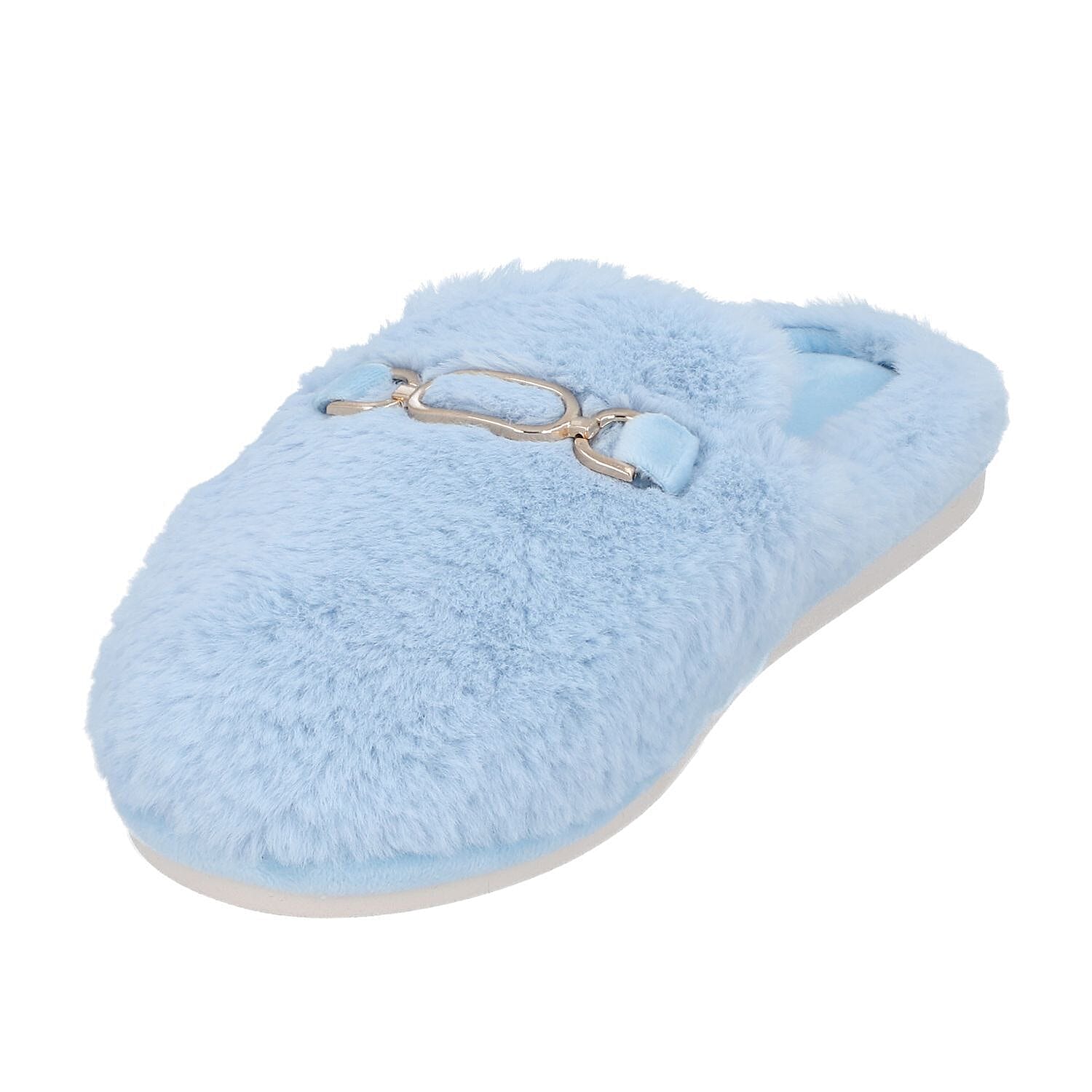 Super Soft Seude Faux Fur Slippers with Gold Chain and Waterproof TPR Sole (Size 5-6) - Black