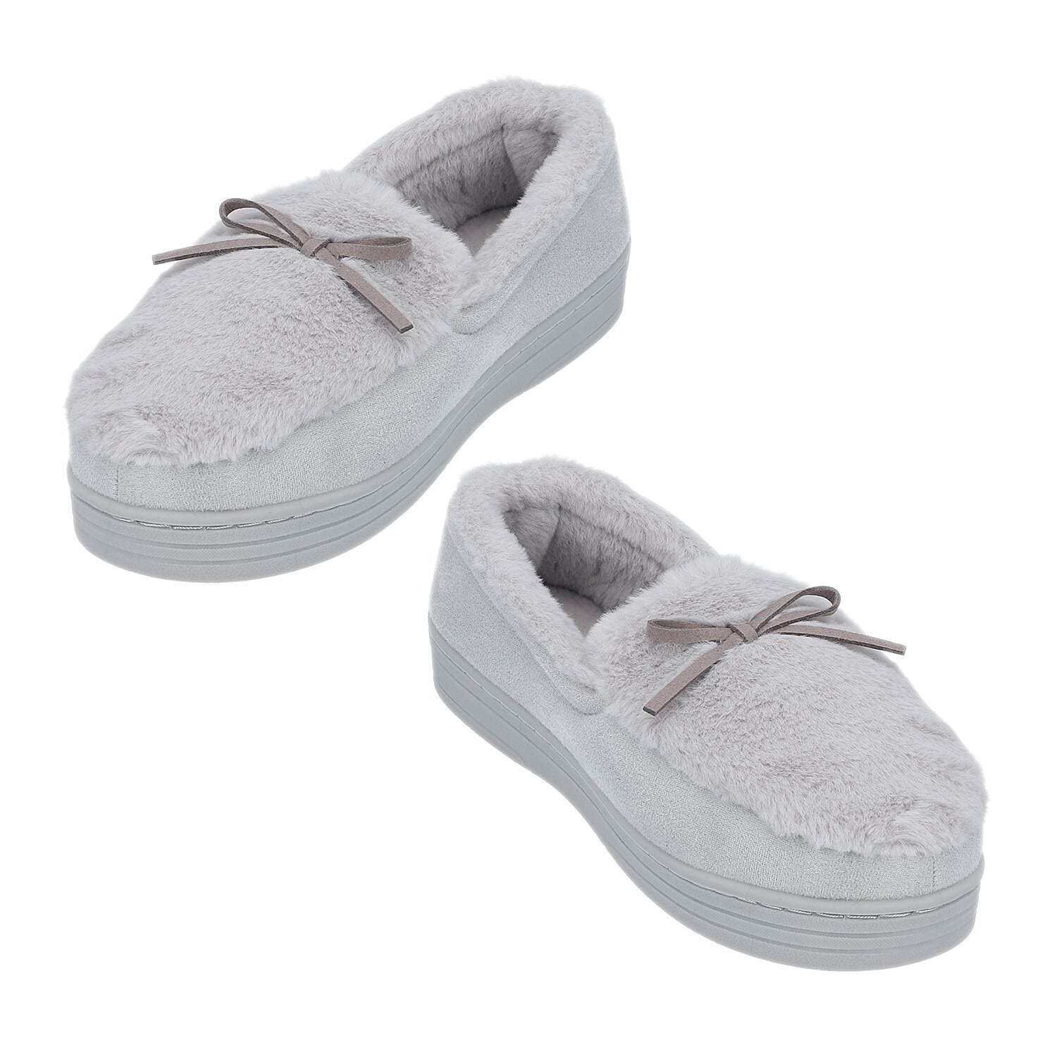 Rabbit Faux Fur Shoes with Waterproof TPR Sole (Size 3-4) - Grey