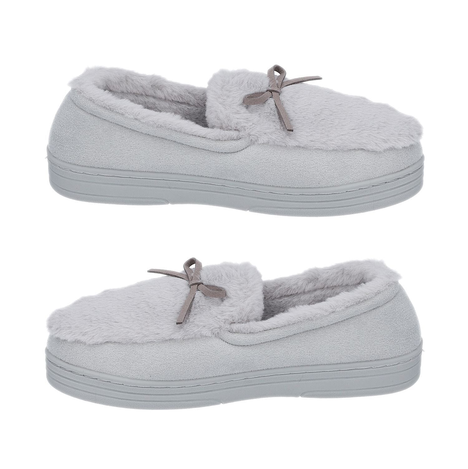 Rabbit Faux Fur Shoes with Waterproof TPR Sole (Size 3-4) - Grey