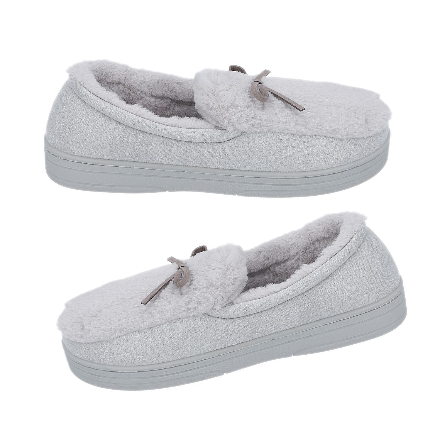 Rabbit Faux Fur Shoes with Waterproof TPR Sole (Size 3-4) - Grey