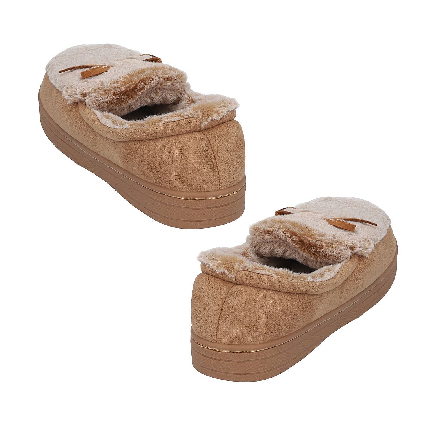 Rabbit Faux Fur Shoes with Waterproof TPR Sole (Size 3-4) - Grey