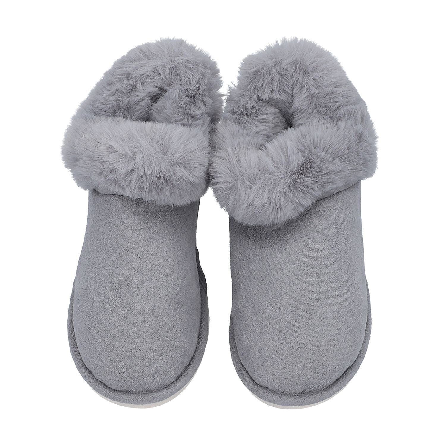 Rabbit Faux Fur Slipper with Waterproof TPR Proctection (Size S, 3-4) - Grey