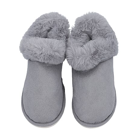 Rabbit Faux Fur Slipper with Waterproof TPR Proctection (Size S, 3-4) - Grey