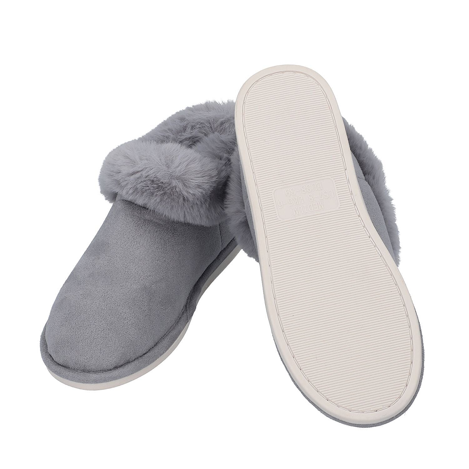 Rabbit Faux Fur Slipper with Waterproof TPR Proctection (Size S, 3-4) - Grey