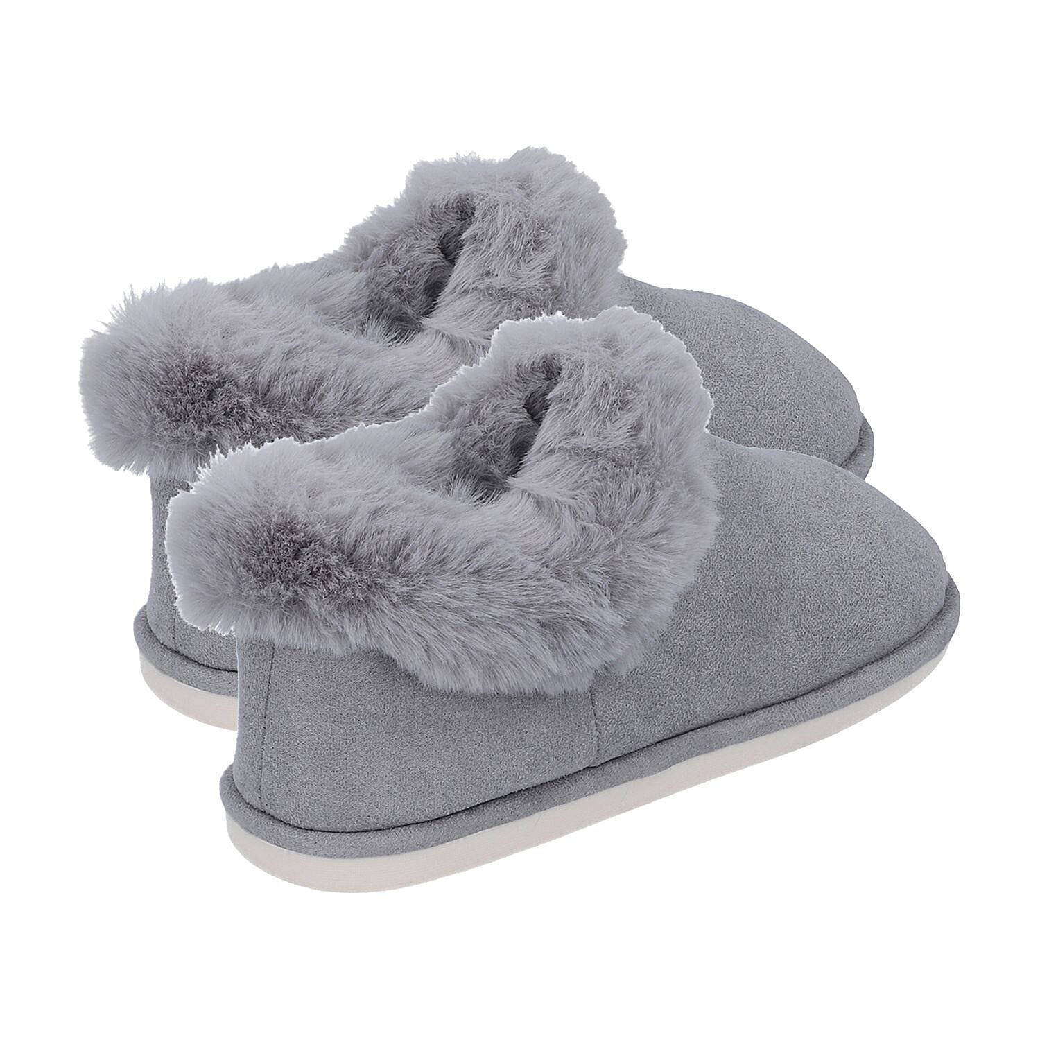 Rabbit Faux Fur Slipper with Waterproof TPR Proctection (Size S, 3-4) - Grey