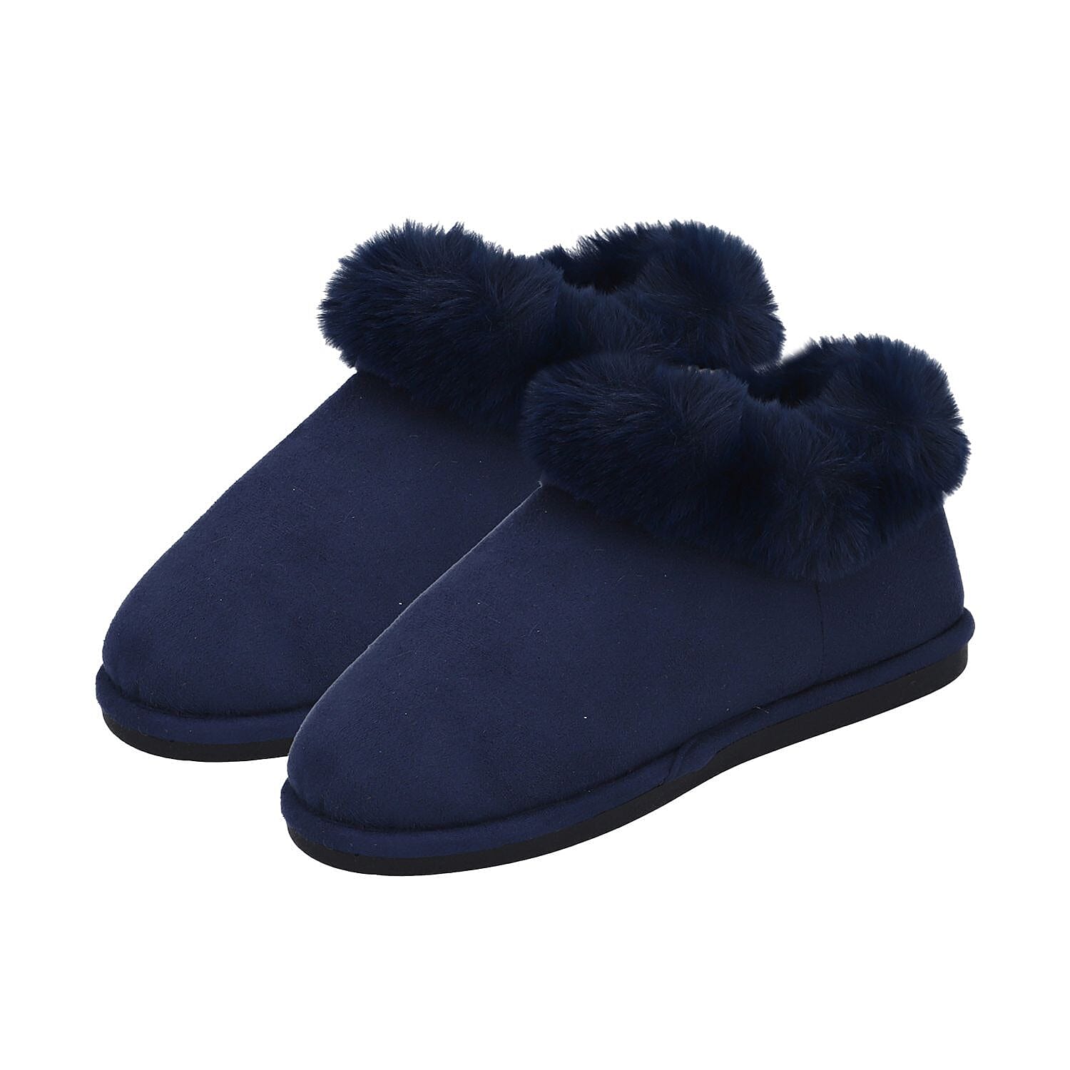 Rabbit Faux Fur Slipper with Waterproof TPR Proctection (Size L, 7-8) - Navy Blue