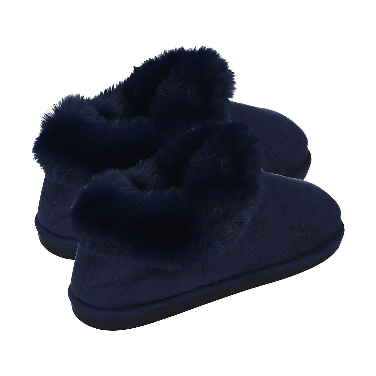 Rabbit Faux Fur Slipper with Waterproof TPR Proctection (Size L, 7-8) - Navy Blue